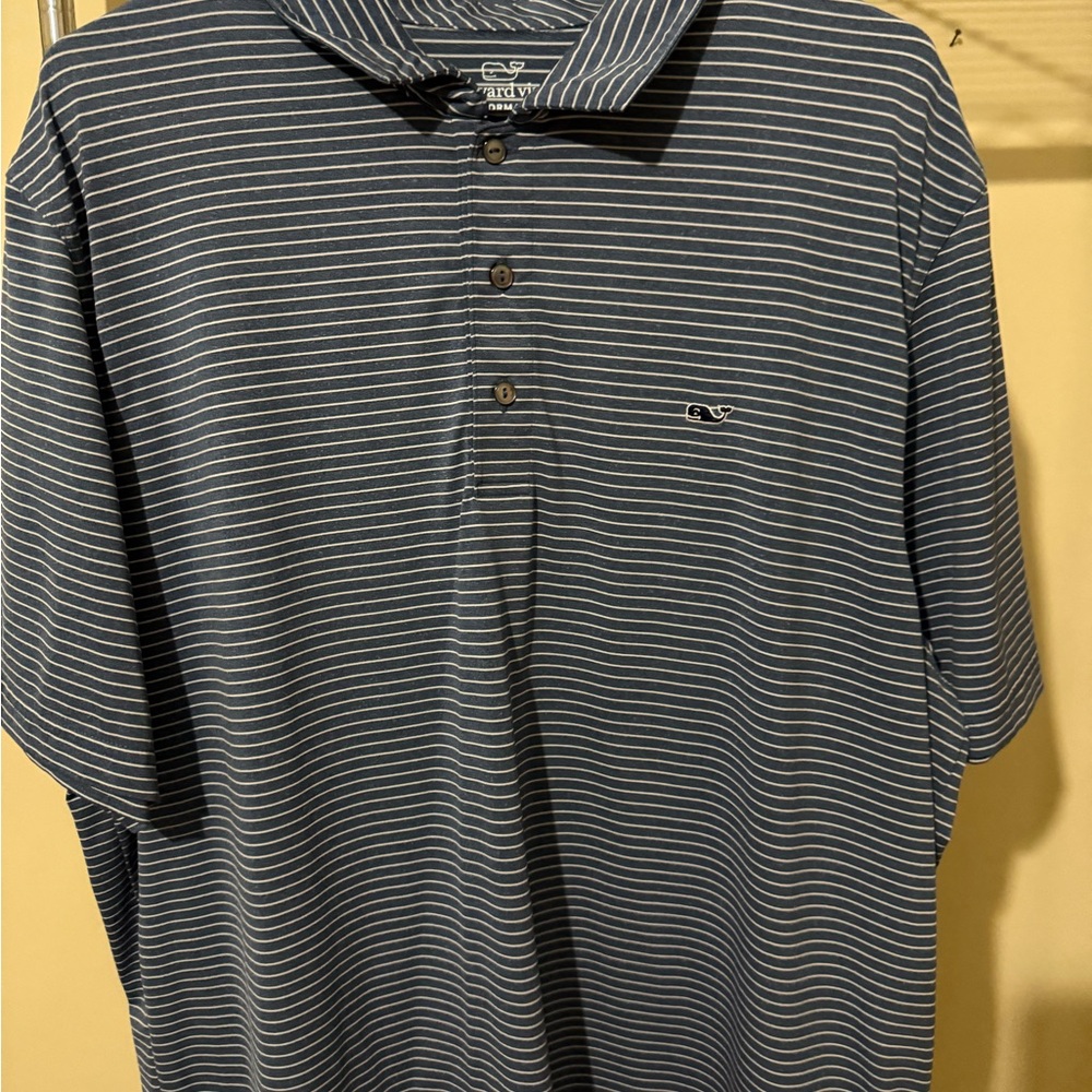 Vineyard Vines Men's Blue and White Striped Polo Shirt
